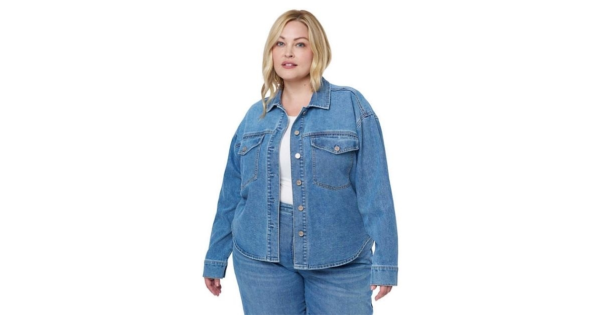 Woman wearing denim top