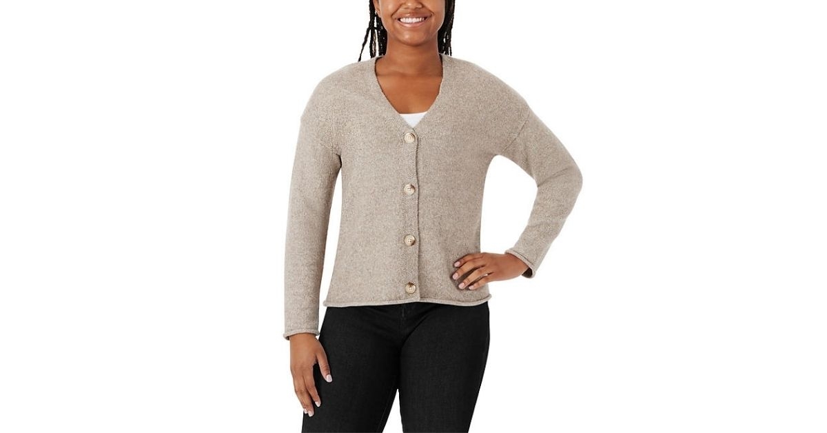 Woman wearing v-neck cardigan