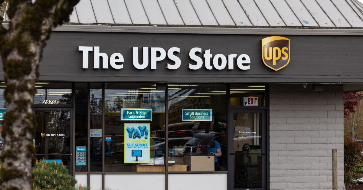 building with big UPS signage-adobe