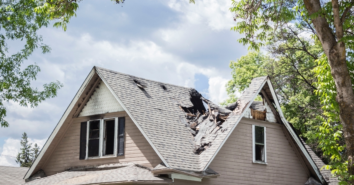 damaged roof of house