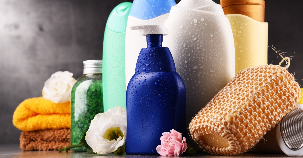 Plastic bottles of beauty products
