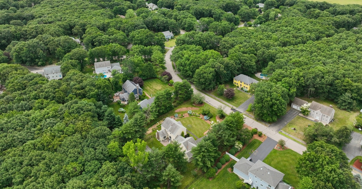 aerial view of suburban neighborhood