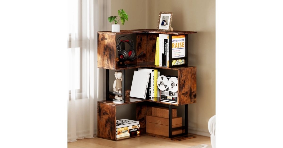 Wood and metal bookcase