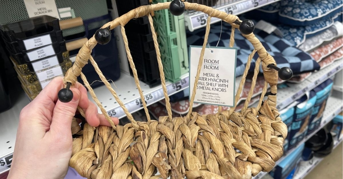 metal and water hyacinth wall shelf