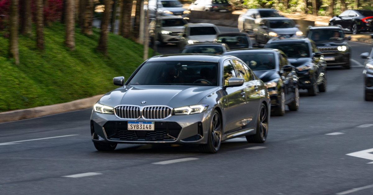 luxury sedan in movement