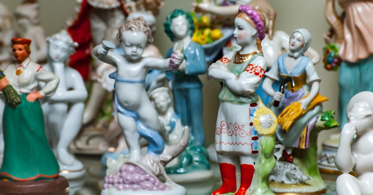 Porcelain figurines on a shelf