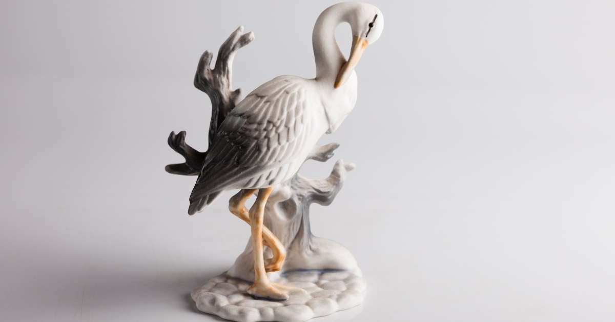 White tall bird porcelain figurine