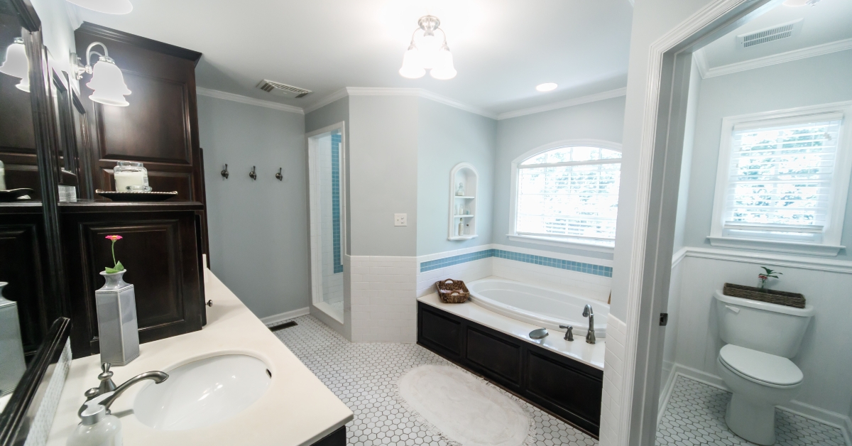 1950s style bathroom with tile floor