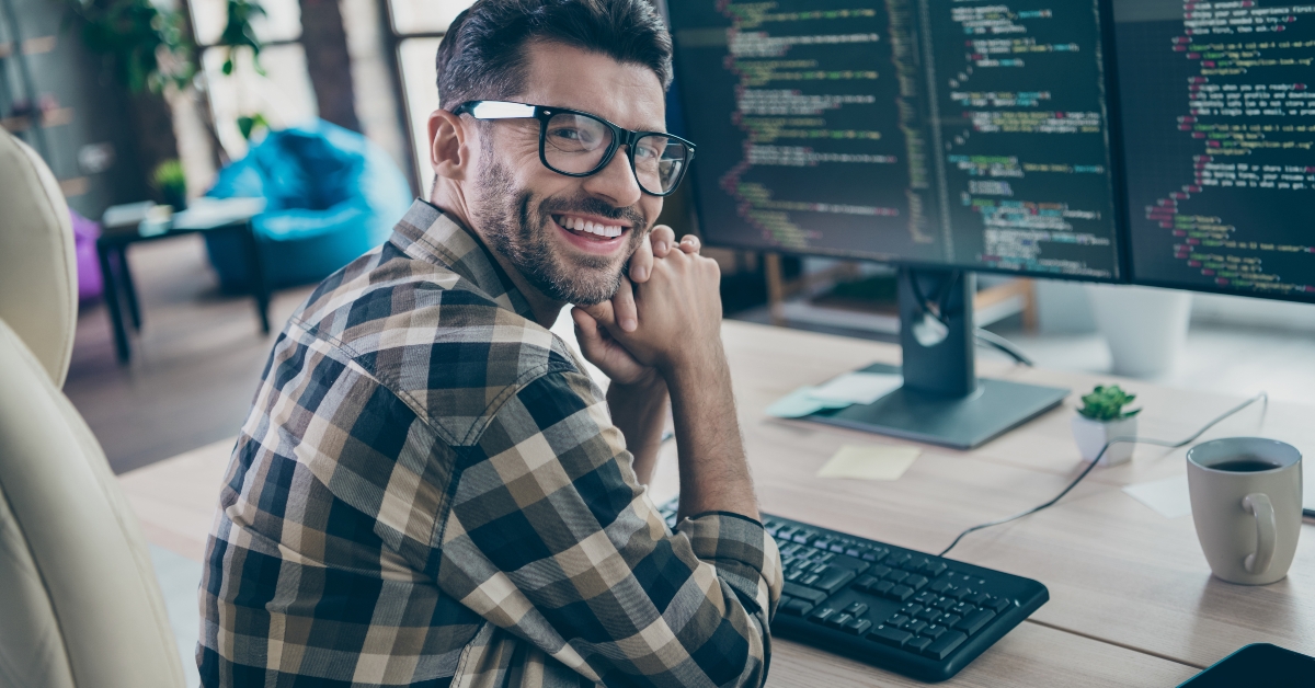 cheerful intelligent web designer person