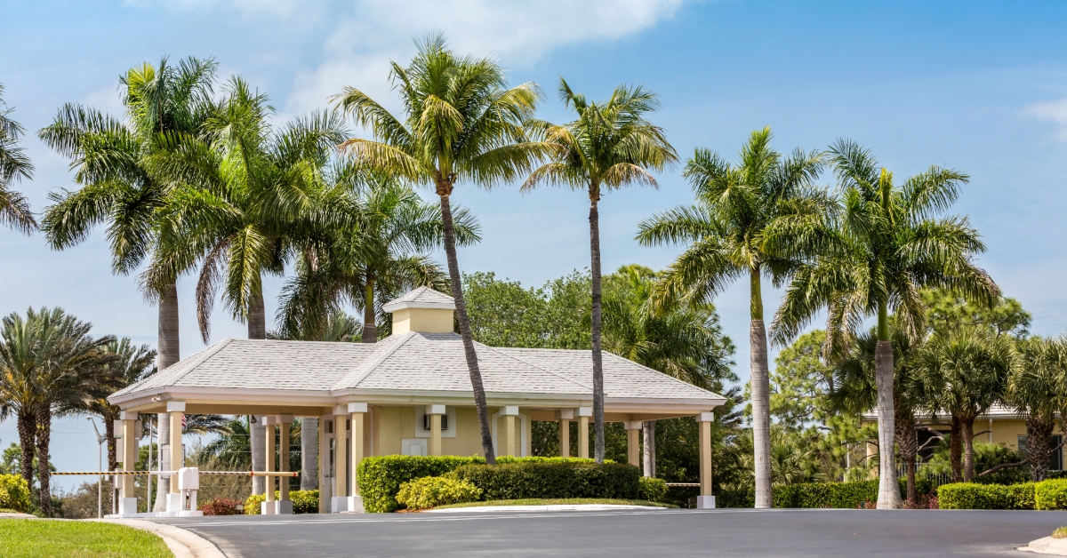 Entrance to gated community neighborhood in Naples, Florida 