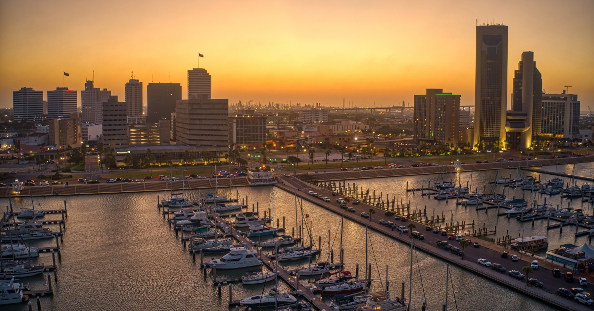 Aerial View of Corpus Chirsti, Texas at Dusk