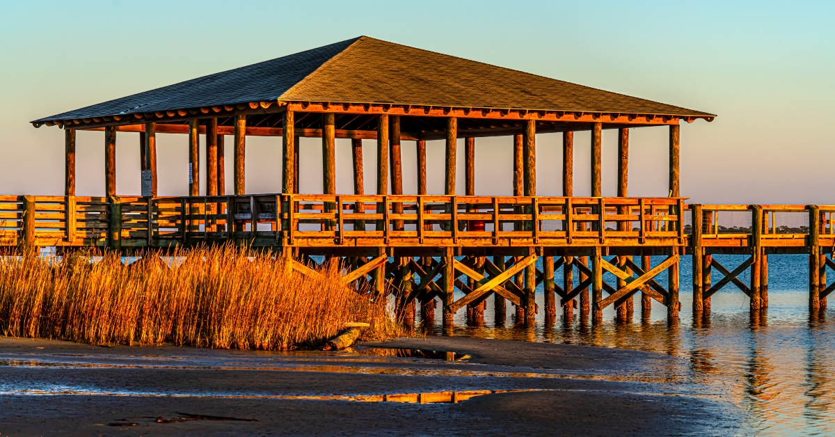 Pier plus covered picnic areas on the Gulf