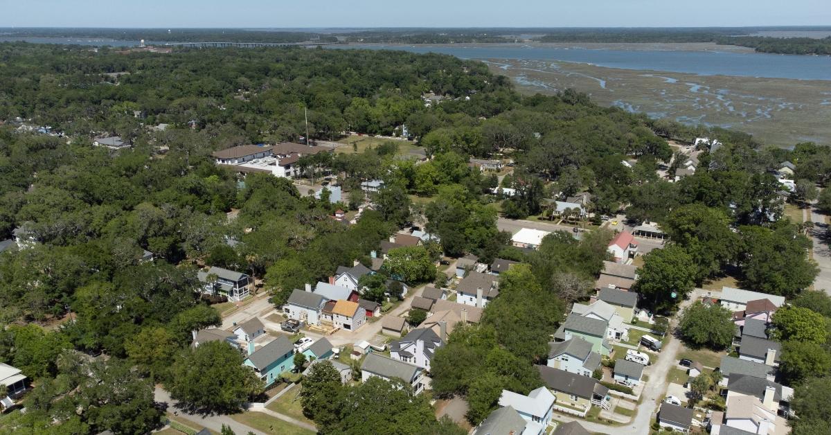 Aerial view of the small coastal town