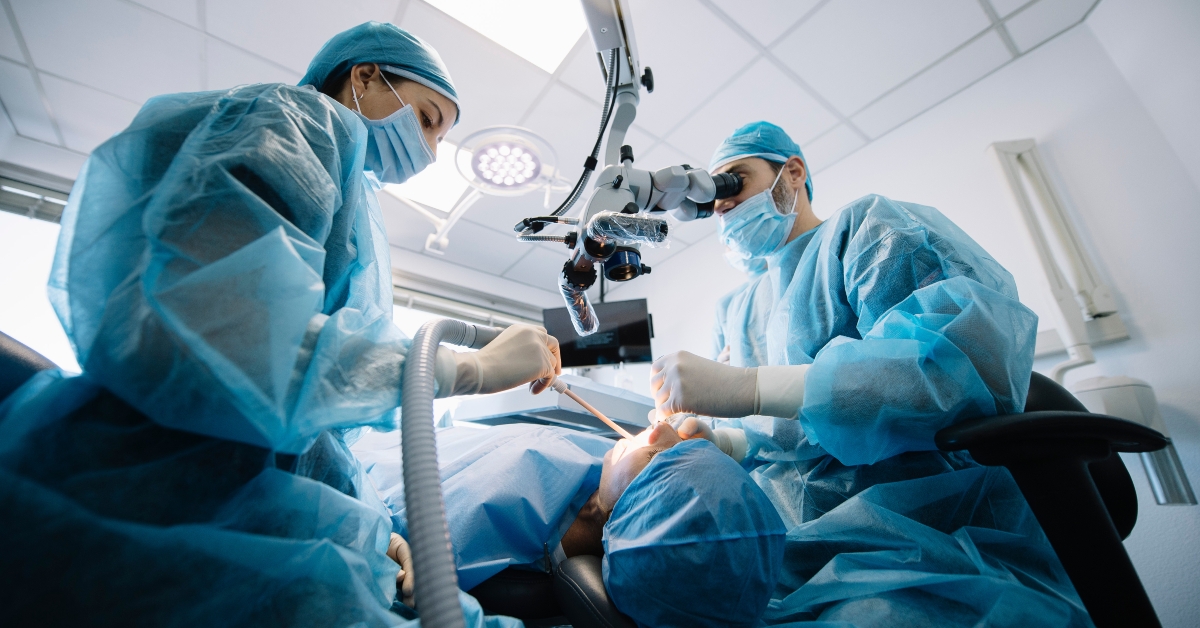 Dentist during a dental intervention