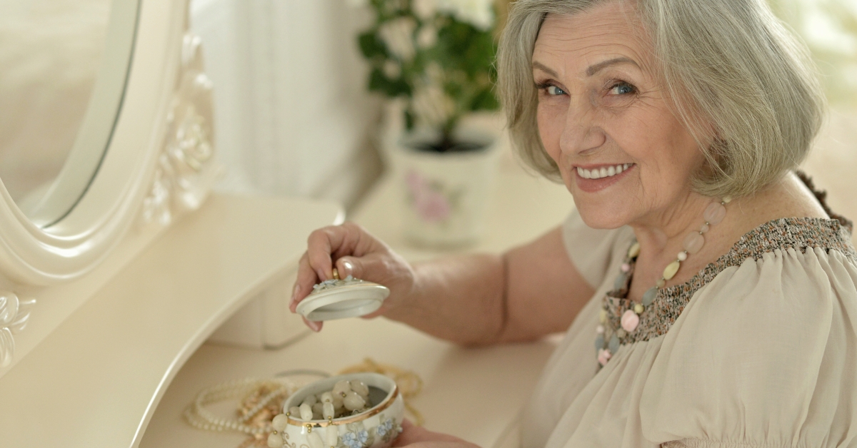 senior woman with jewelry box