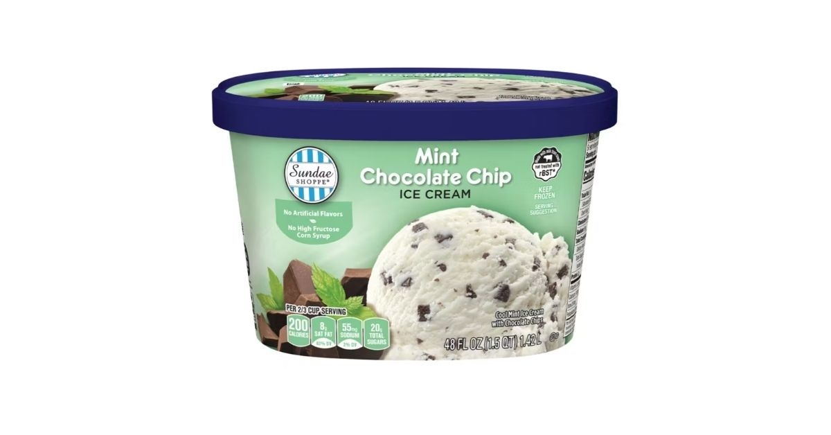 chocolate chip ice cream in a tub