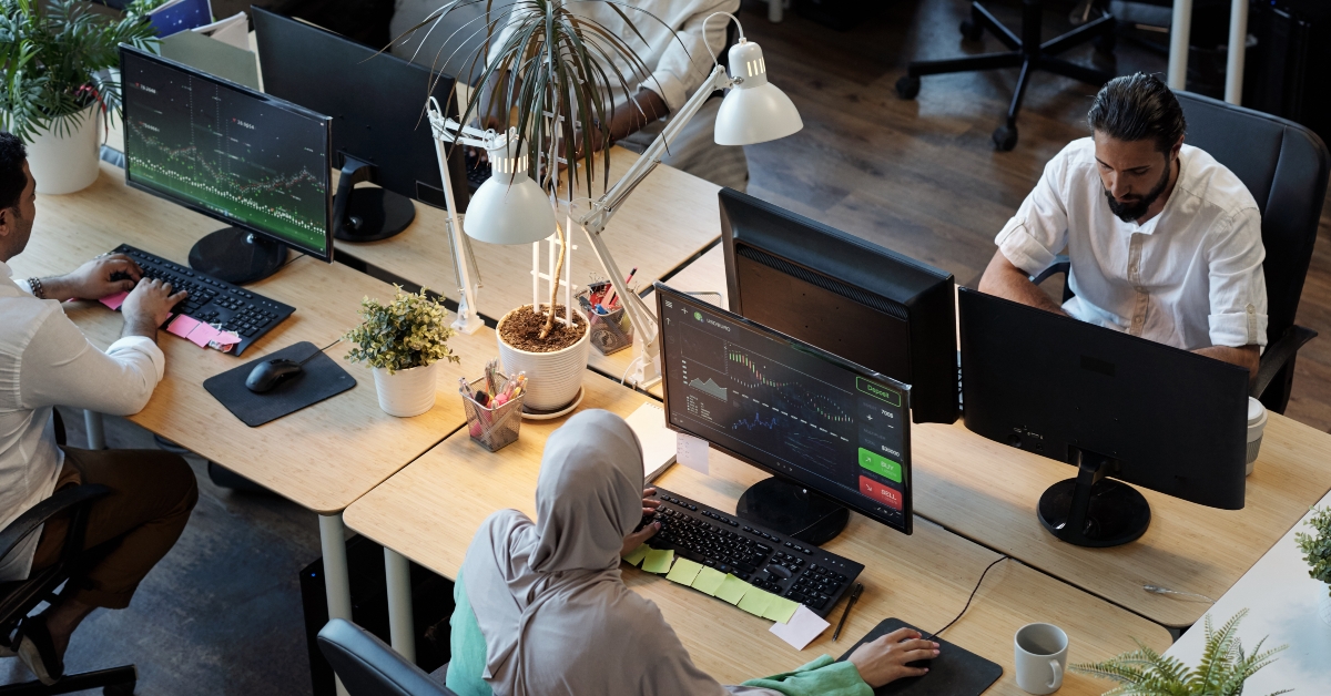 several-co-workers-looking-information