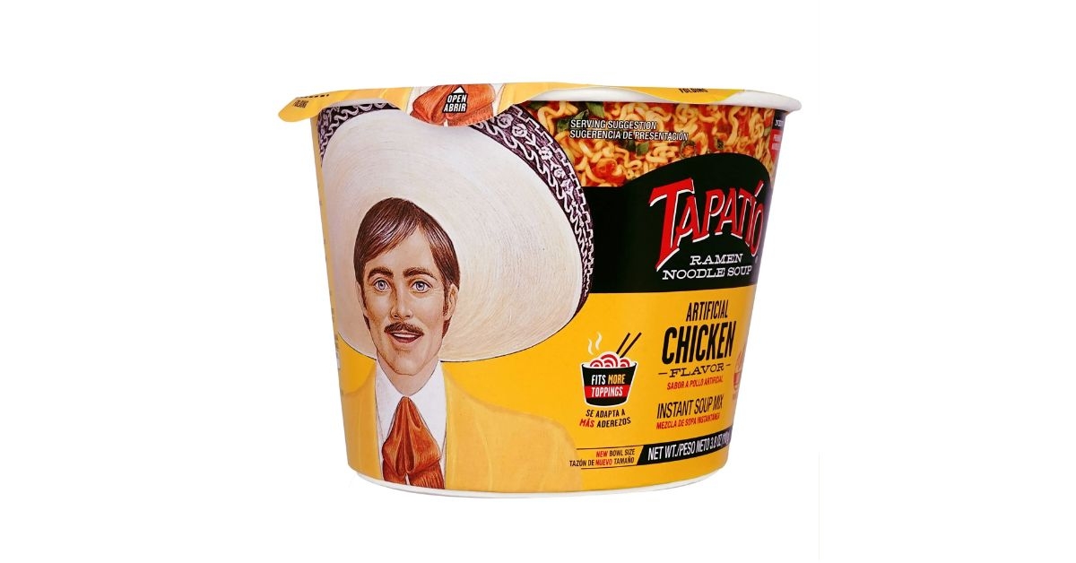 A cup of Tapatio Spicy Chicken Flavor Ramen Bowl