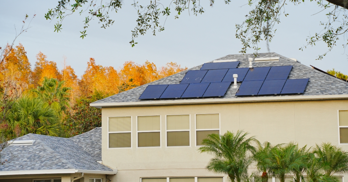Solar panel on a house roof