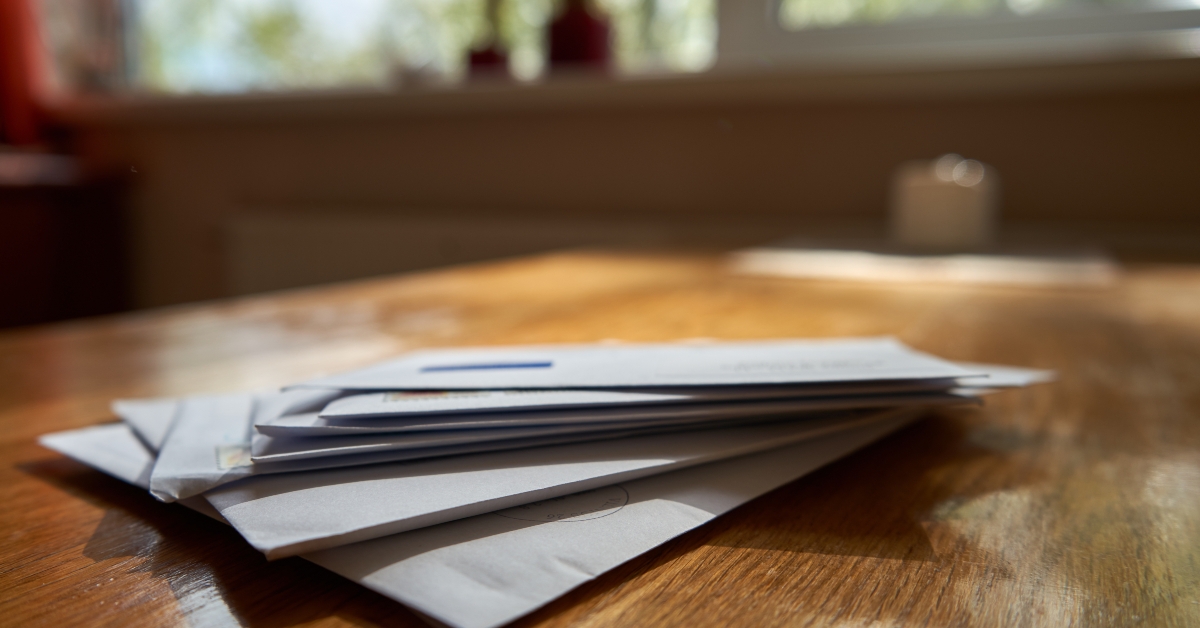 bunch of envelopes in the kitchen 