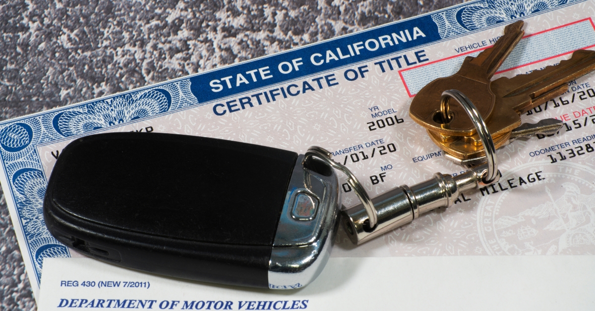 california automibile certificate of title and keys