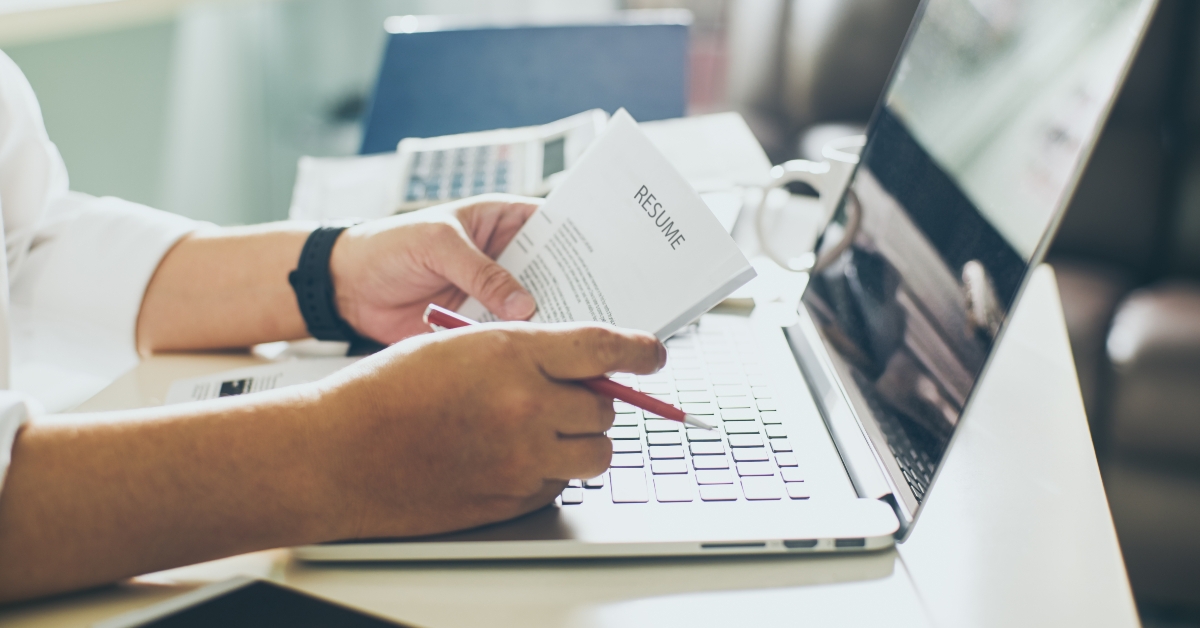 Business man review his resume