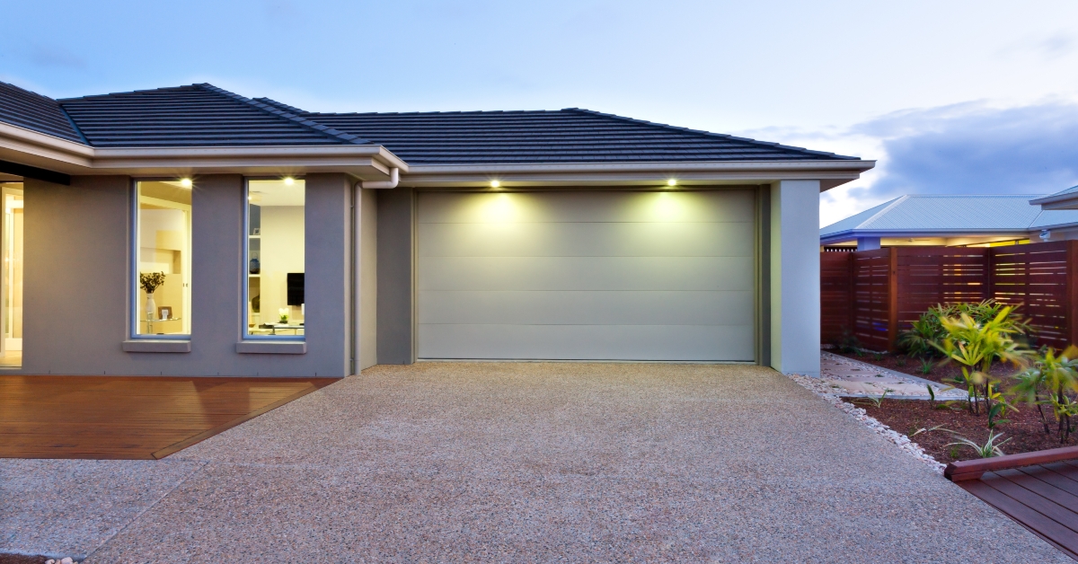 garage with a long and wide concrete