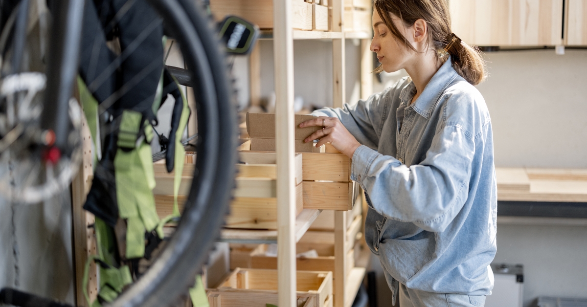 young handywoman searching some working tools