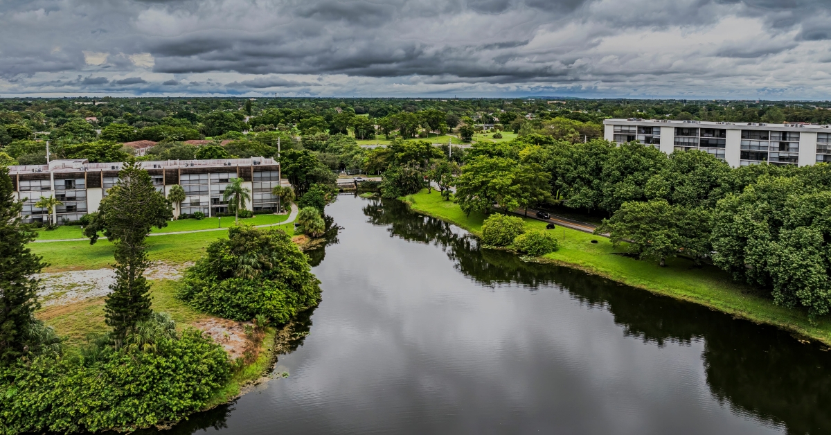 suburban landscape with lush greenery
