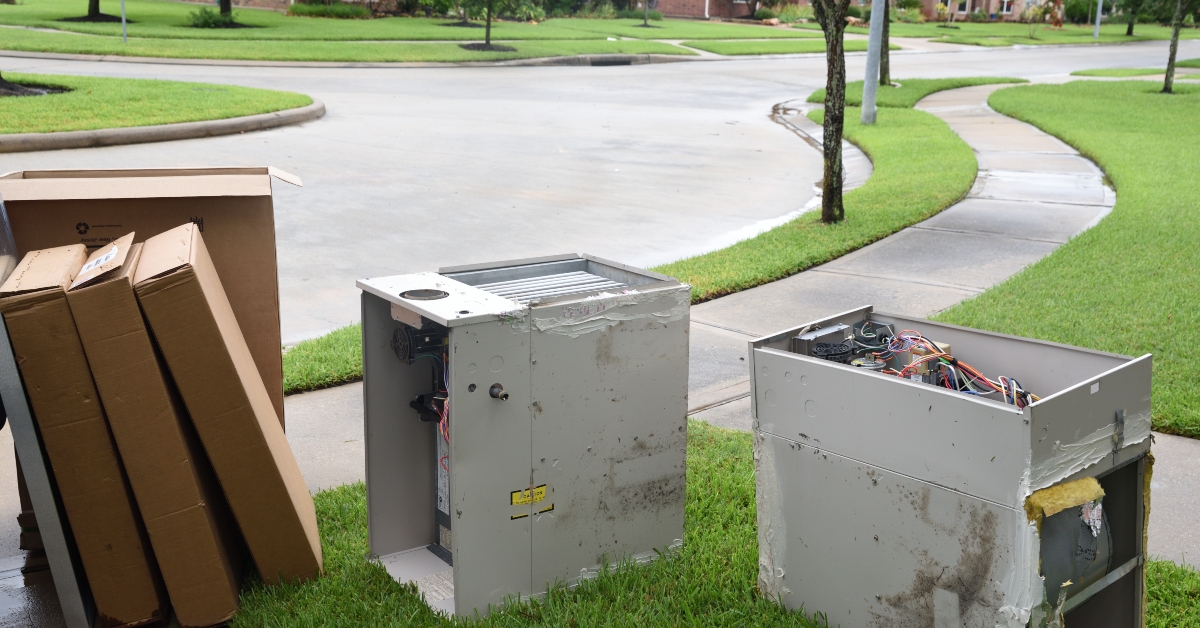 old gas furnace units sitting