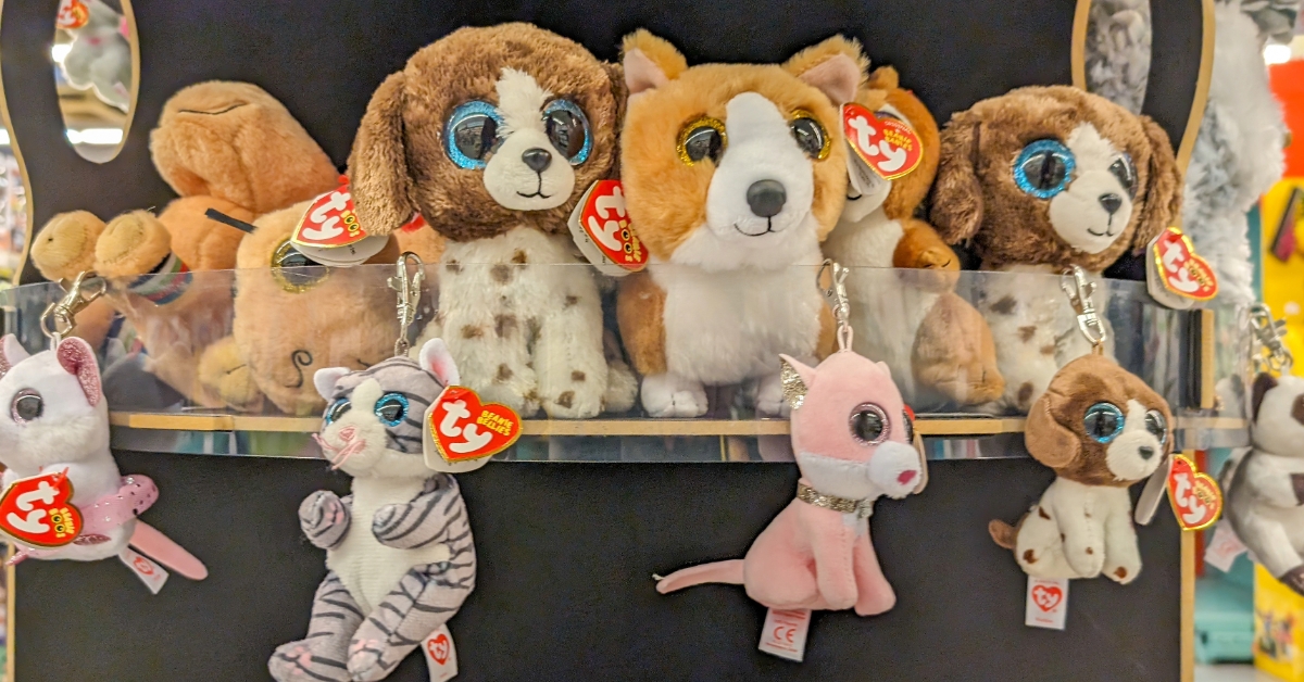 Assortment of Beanie Babies Plush Toys on Display