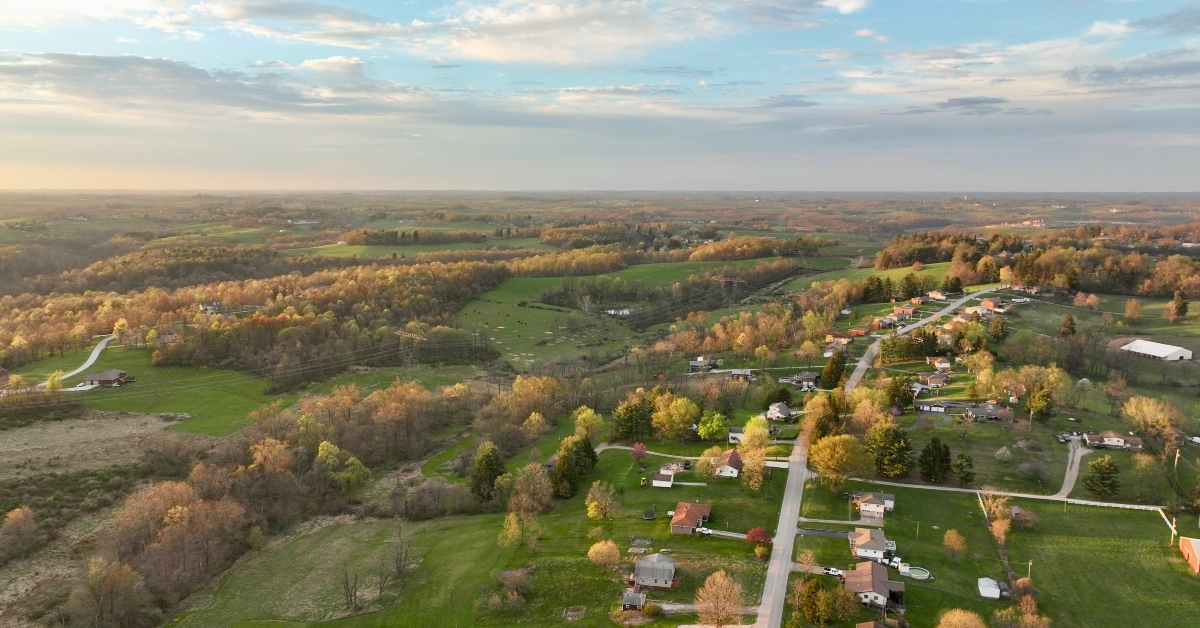 aerial view of lush green fields 