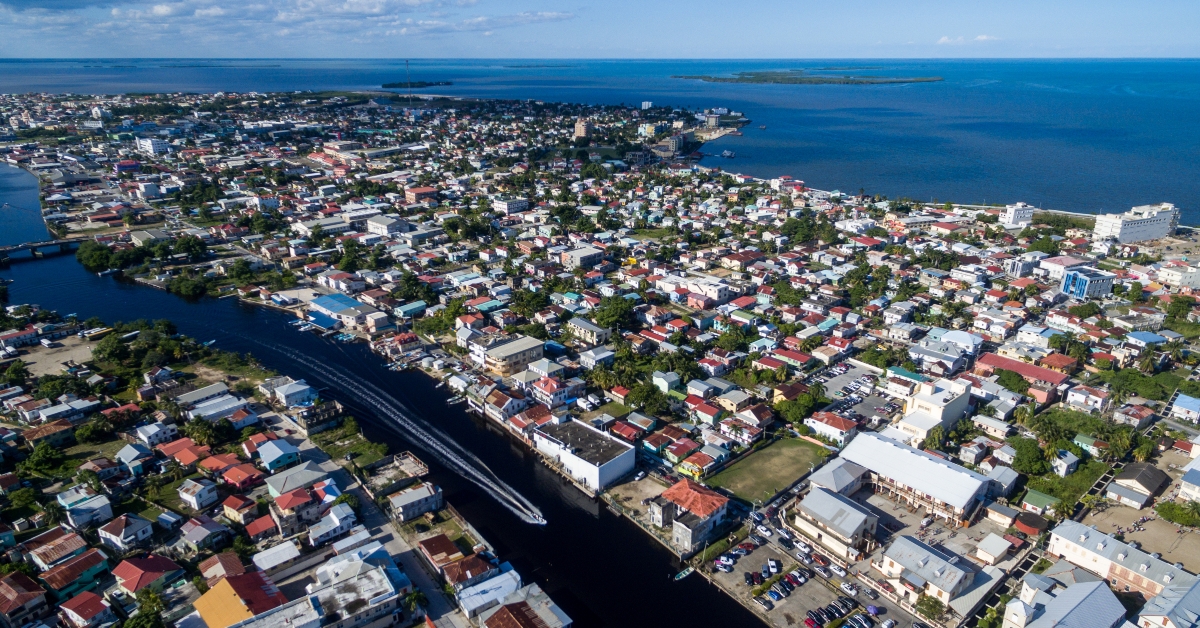 Belize Cityscape with Lighthouse and Caribbean Sea