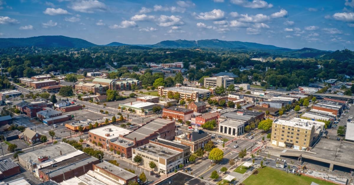 Aerial View of Downtown of Dalton, Georgia during Summer 