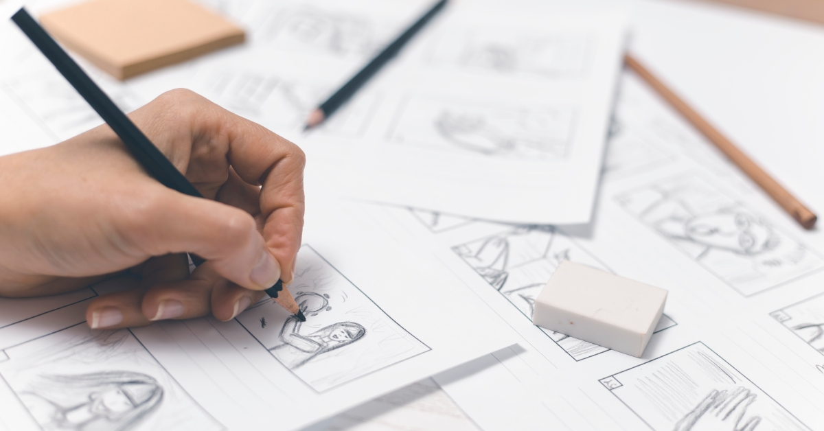 hands draw a storyboard for the film