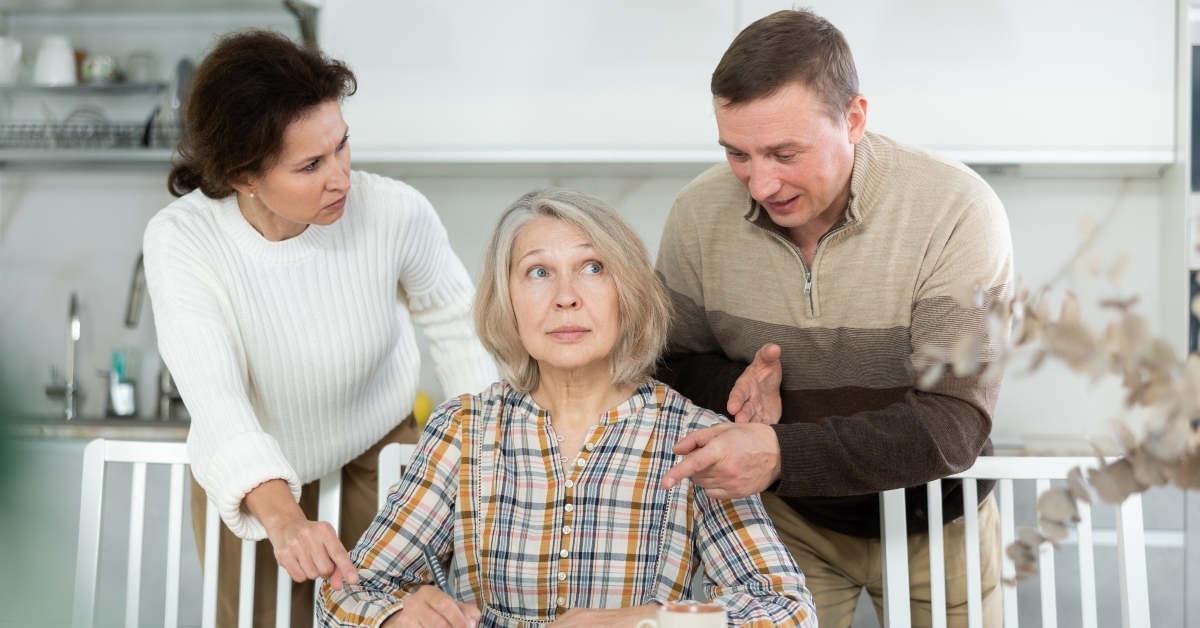 middle aged family members partitioning inheritance