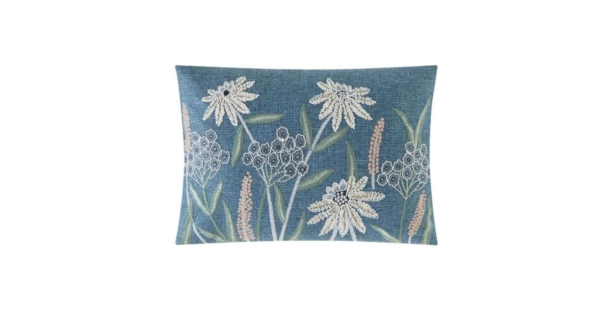 embroidered botanical decorative pillow