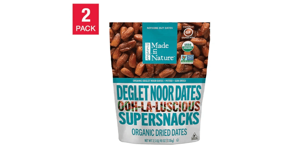 Bag of organic dried dates from Made in Nature 