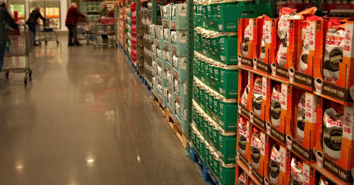 Bags of coffee stacked on pallets