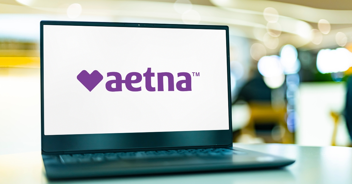 Laptop computer displaying logo of Aetna