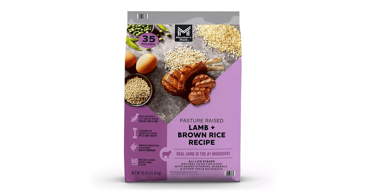 Member's Mark dog food lamb and rice recipe pack
