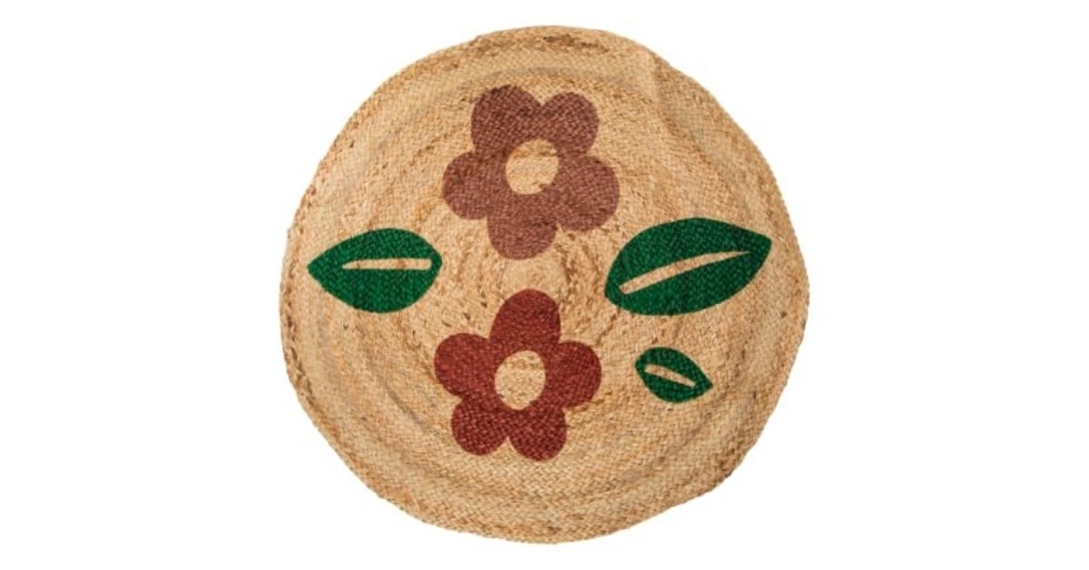 printed round jute rug in floral