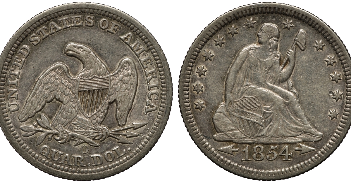United States silver coin 1/4 quarter dollar 1854