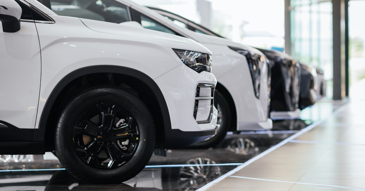 new cars in the showroom