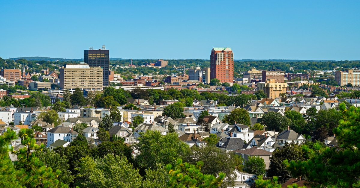Manchester city skyline and clear blue sky