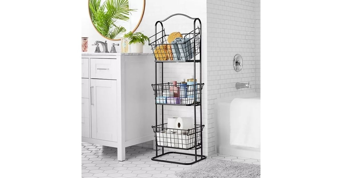 standing black wire basket