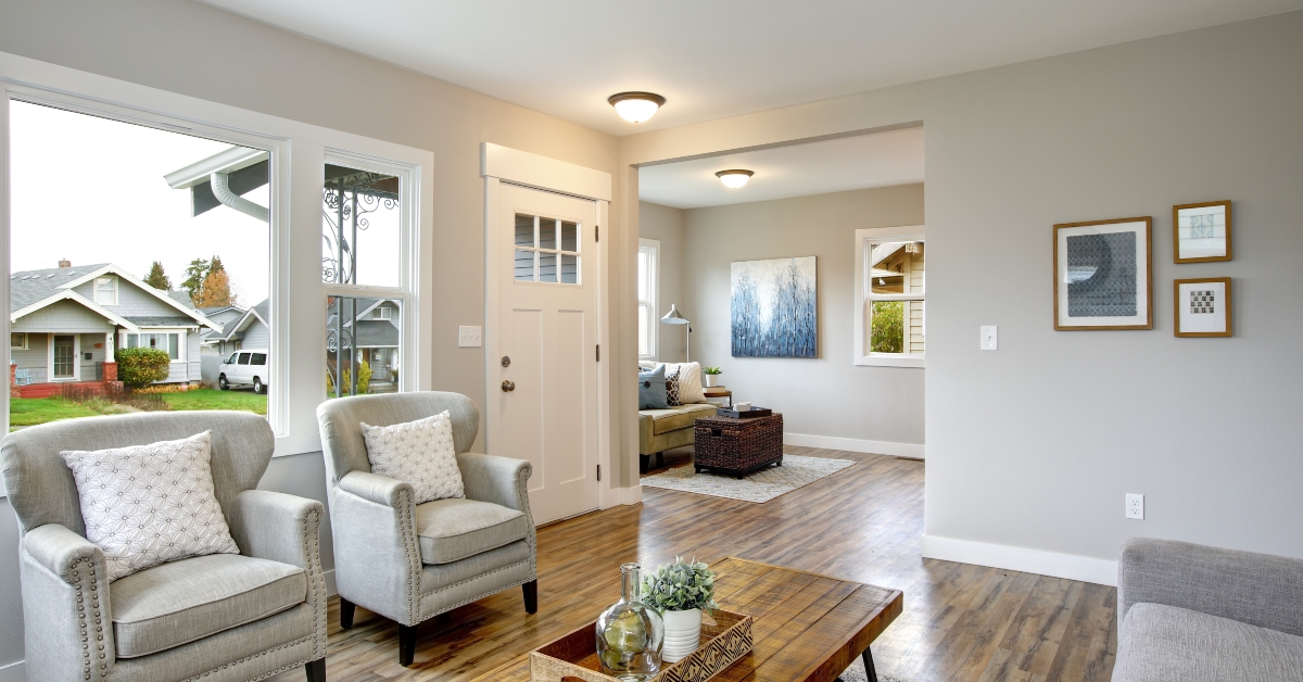living room with light gray walls