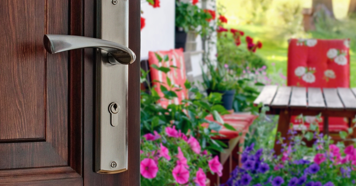 summer terrace and blooming garden