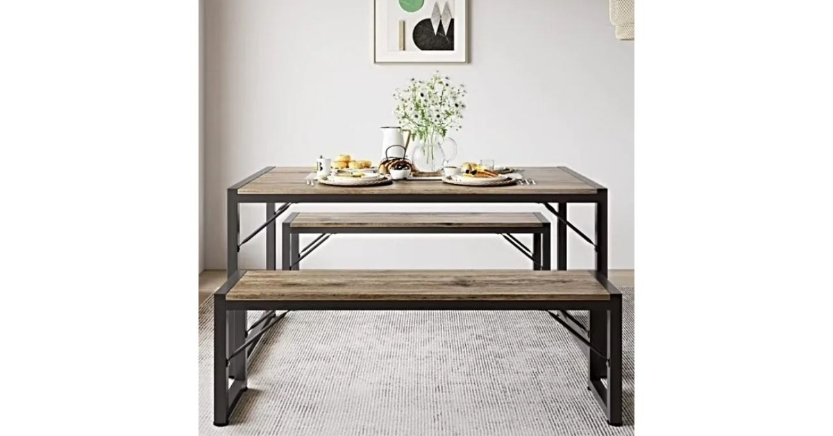 Lofka Dining Table Set for 4 with 2 Benches