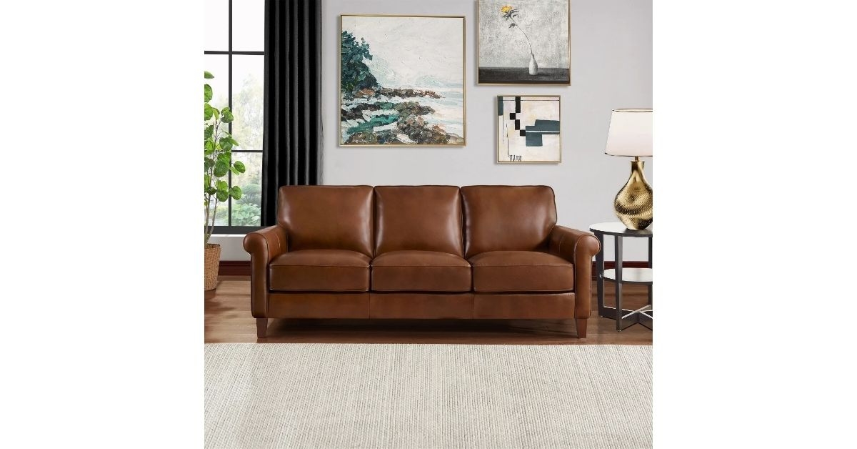 larsen top grain leather sofa